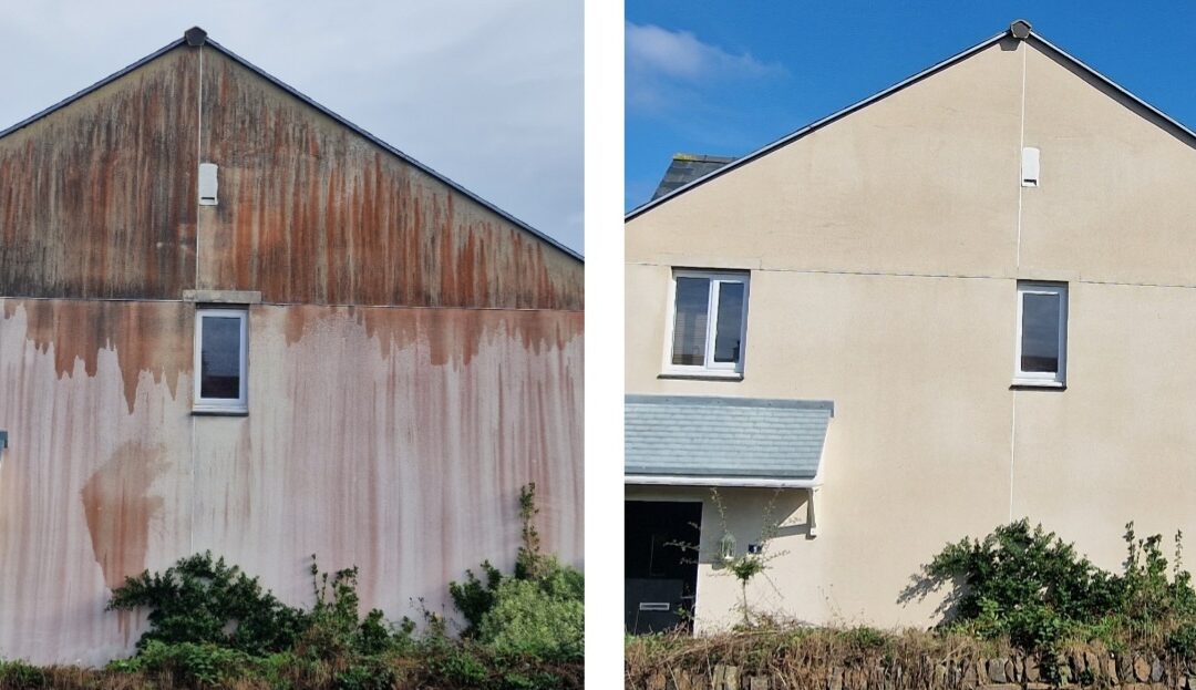 Nettoyage façade à Coulogne : Élimination des traces rouges
