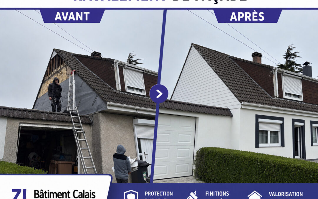 Pose de bardage PVC sur pignon de toiture à Sangatte