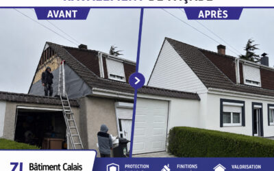 Pose de bardage PVC sur pignon de toiture à Sangatte
